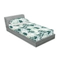 thumbnail image 2 of Leafy Silhouettes Fitted Sheet & Pillow Sham Set, Tropical Boho Leaves Greenery on Brush Strokes Look Jumble Backdrop, Decorative Printed 2 Piece Bedding Decor, Twinxl, Dark Teal White, by Ambesonne, 2 of 2