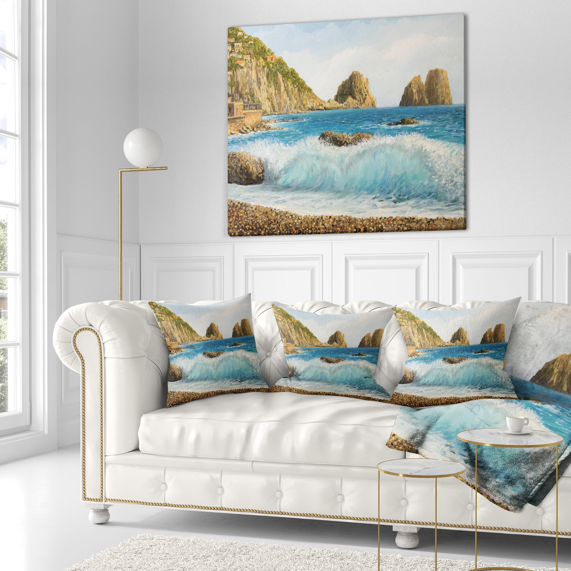 Designart Faraglioni on Island Capri - Seascape Throw Pillow - 18x18