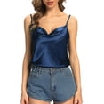 thumbnail image 2 of Anyfit Wear Women's Spaghetti Straps V Neck Satin Camisole Sleeveless Soft Tank Tops Solid Color Navy Medium, 2 of 6