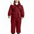 thumbnail image 4 of AHTJRT Kids 2 Piece Snowsuit Hooded Jacket Zip-Up Bib Overalls Outfits Set Thermal Winter Waterproof Winproof Skisuits Wine#01 0-1 Years, 4 of 6
