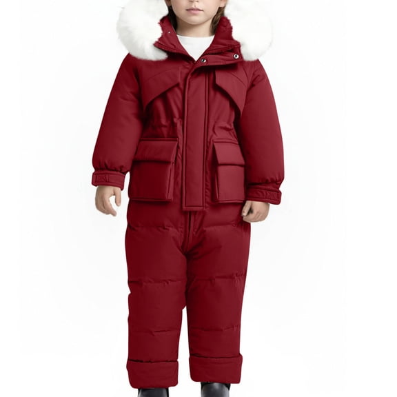 ATOGUTA Girl's Ski Suit Ski Jacket Snow Jacket Pants Suits Windproof Waterproof Winter Coats Size 6M-4T, Wine