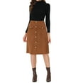 thumbnail image 2 of INSPIRE CHIC Women's Suede Skirt Knee Length Button Front Pockets Decor A-Line Skirts S Brown, 2 of 6