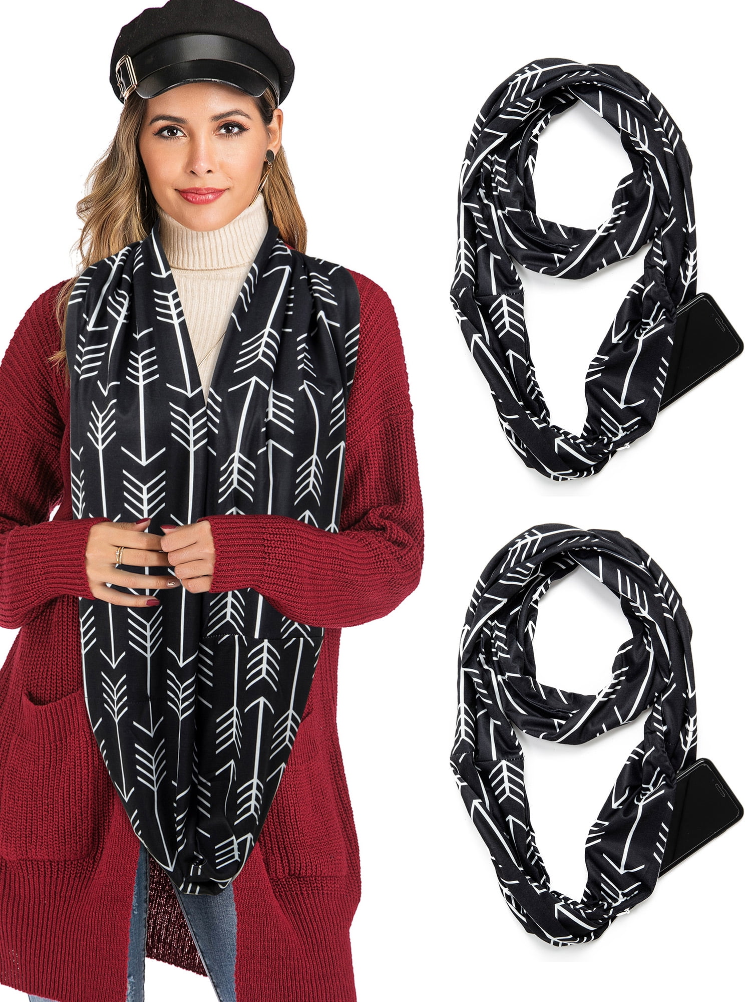 Scarves for Women/Girls,Infinity Scarf with Zipper Pocket Pattern Print