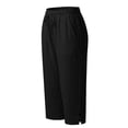 thumbnail image 7 of JFGHDG Women's Drawstring Elastic Waist Linen Capri Pants High Waisted Wide Leg Cropped Casual Trousers with Pockets Black 4XL, 7 of 7