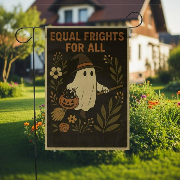 ViciArt Equal Frights for All Garden Flag – Funny Ghost Halloween Outdoor Decor, 12" x 18", Polyester Fabric