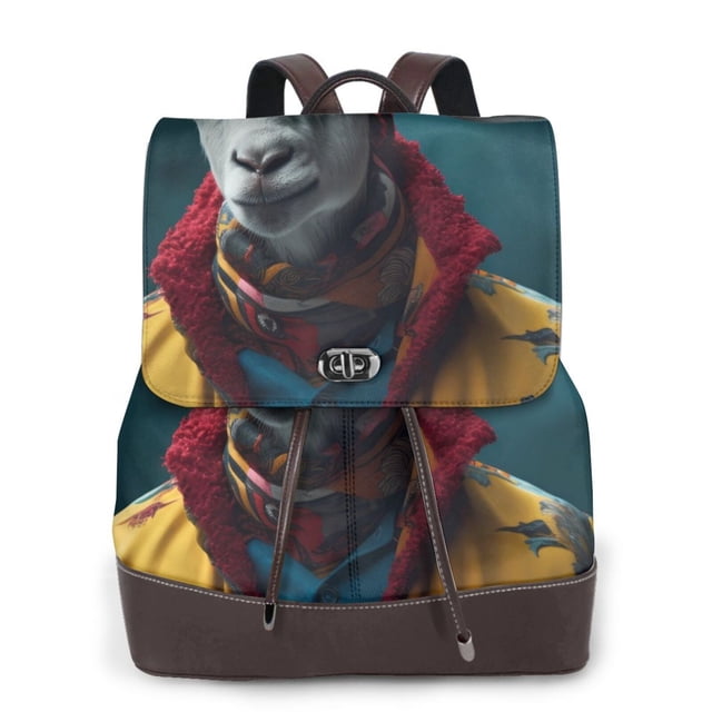 Easygdp Surrealist Goat Mochila de Cuero para Mujeres, Bolso de Hombro, Bolsos de Mano de Moda para Trabajo y Viajes
