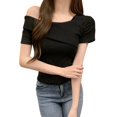 thumbnail image 2 of mfyjkho Tops Para Hacer Ejercicio, Top/Camiseta De Verano Para Mujer, De Moda, Con Cuello Redondo, Color Liso, Manga Corta Y Hombros Descubiertos Tops Para Salir Para Mujer M, 2 of 4