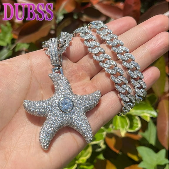 Dubss Iced Out Sea Star Pendant for Women Prong Setting Necklace Cubic Zirconia Hip Hop Jewelry 2023 Trends