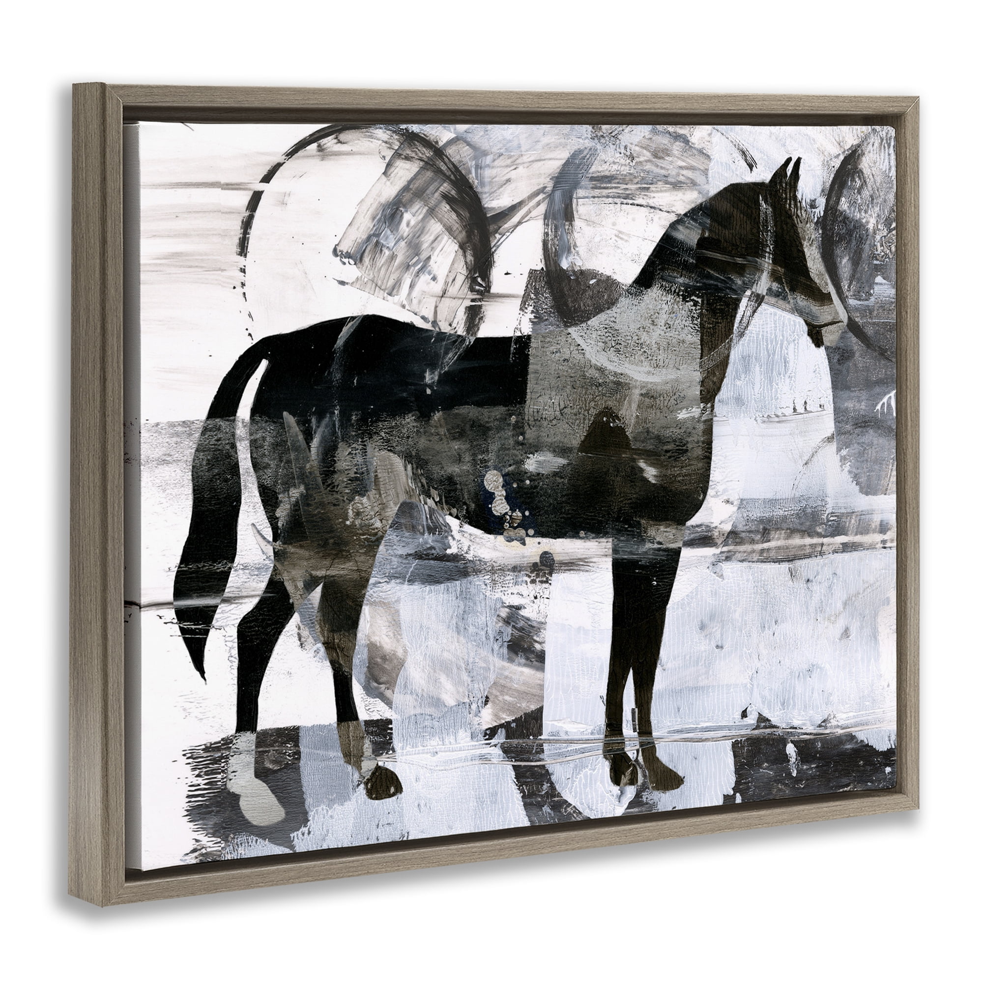 Stupell Industries Circle Pattern & Horse Animals & Insects Painting Brown Floater Framed Canvas Art Print Wall Art, 21 x 17