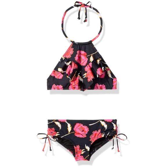 Billabong Ensemble Bikini Deux Pièces à Fleurs pour Filles, Noir Galet, 8