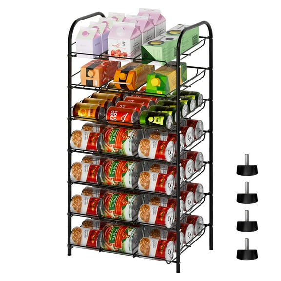 7-Tier Can Organizer for Pantry, Heavy Duty Metal Can Rack Storage Dispenser Holds 84 Cans, Space-Saving Shelf Organizer for Kitchen Cabinet, Pantry, or Supermarket, Black