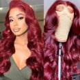 thumbnail image 1 of Unancy 99J Borgoña Body Wave Lace Front Pelucas Cabello Humano Pre Plucked Hairline Glueless 180% Densidad 13?4 Hd Pelucas Transparentes Para Mujeres Cabello Humano Con Pelo De Bebé Color Rojo Vino (C, 1 of 1