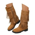 thumbnail image 4 of Aihuaihua Womens Suede 2 Layer Tassel Fringe Flat Mid Calf Boots Classic Double Fringe Moccasin Boots Mid Calf Women Flat, 4 of 9
