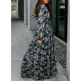 thumbnail image 2 of Asyoly Womens Dresses Casual Boho Floral Deep V Neck Long Sleeve Evening Dress Cocktail Party Maxi Wedding Dresses, 2 of 7