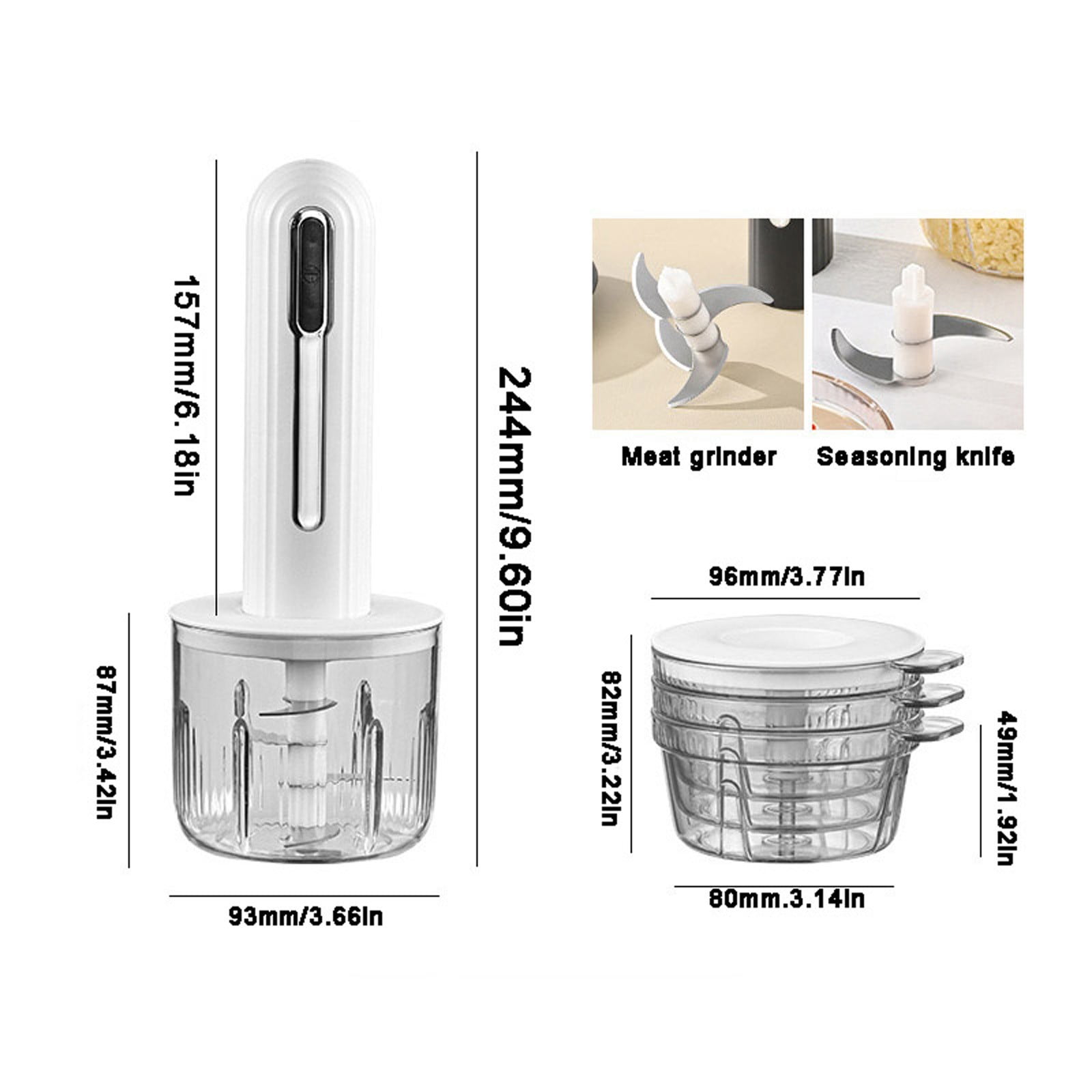 JingChun Small Cordless Food Processor Electric Vegetable Chopper,USB Rechargable Compact Meat Grinder with 2 Slicers for Baby Foods Kitchen,Mincing Pureeing Onion Garlic Chili & Spices