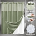 thumbnail image 4 of Hookless Waffle Weave Fabric Shower Curtain with Snap-in Liner, DawnJoanHD Green Polyester Shower Curtains with See-Through Top Window, 72" x 75", 4 of 10