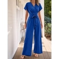 thumbnail image 5 of Women'S Summer Outfits V Neck Cap Sleeve Crop Top Wide Leg Pant Sets Royal Blue S, 5 of 9