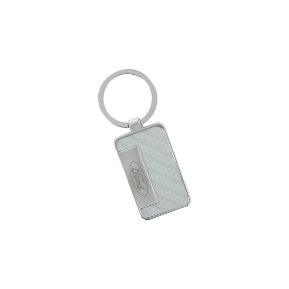 Ford Rectangle Key Chain With Silver Carbon Fiber Inlay