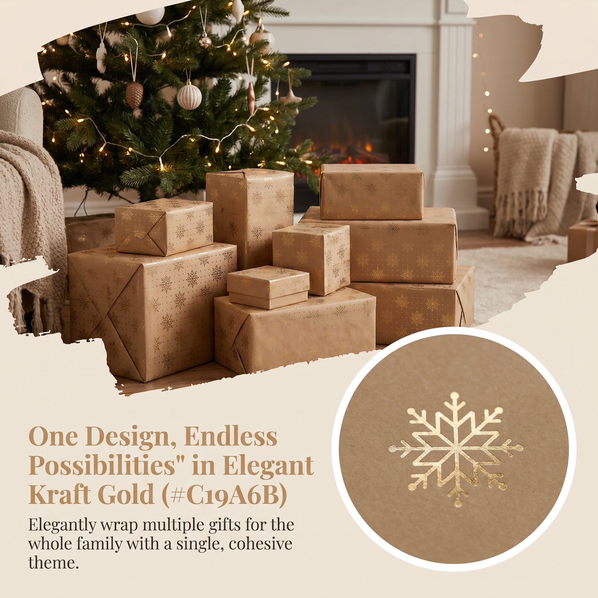 Unique Bargains Heavyweight Christmas Wrapping Paper for Gifts Snowflake Gold 27.6"x 19.7"