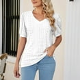thumbnail image 5 of AherBiu Summer Tops for Women Eyelet Hole Short Sleeve V Neck Tunic Top Shirts Blouse Solid Color, 5 of 6