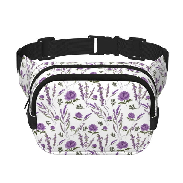 Fotbe Lavender Flowers Cangurera Cuadrada con Estampado de Doble Capa, Bolsa de Cintura Ajustable Mini para Hombres y Mujeres