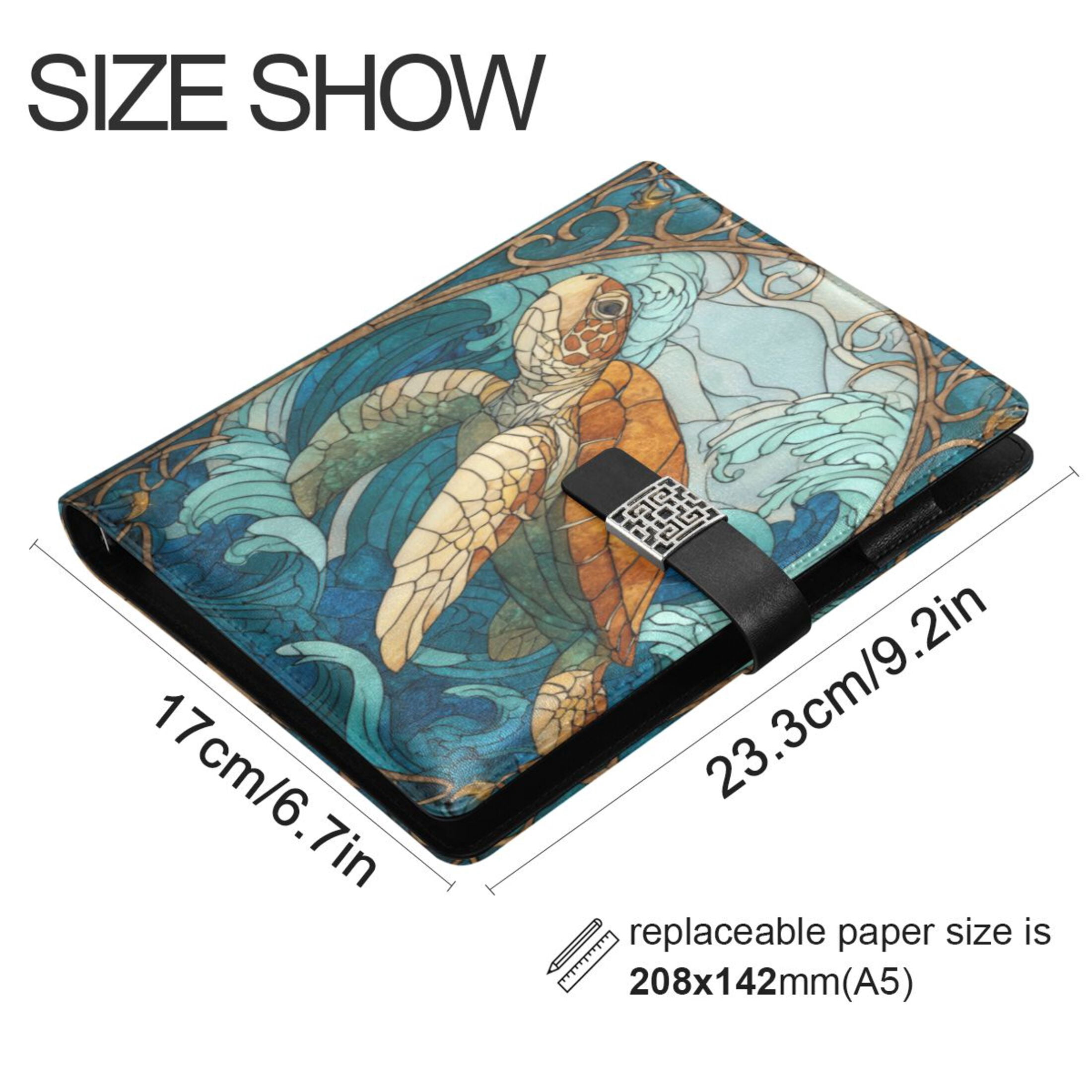 Leather Planner Leather Notebook Notebook Journal Binder Design Pen Pocket Design Convenient for Storage Sea Turtle Stained