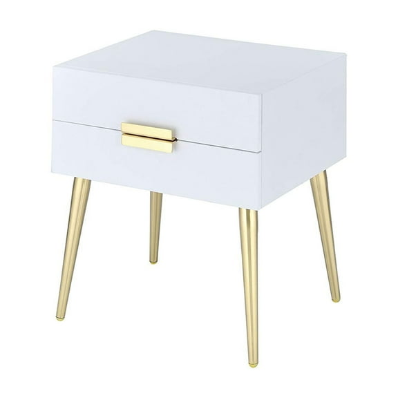 Denvor Square End Table with Drawers, White & Gold