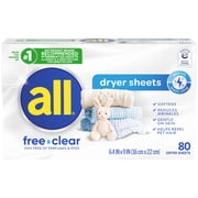 (2 pack) all free clear Fabric Softening Dryer Sheets for Sensitive Skin, Controls Static, 80 Count