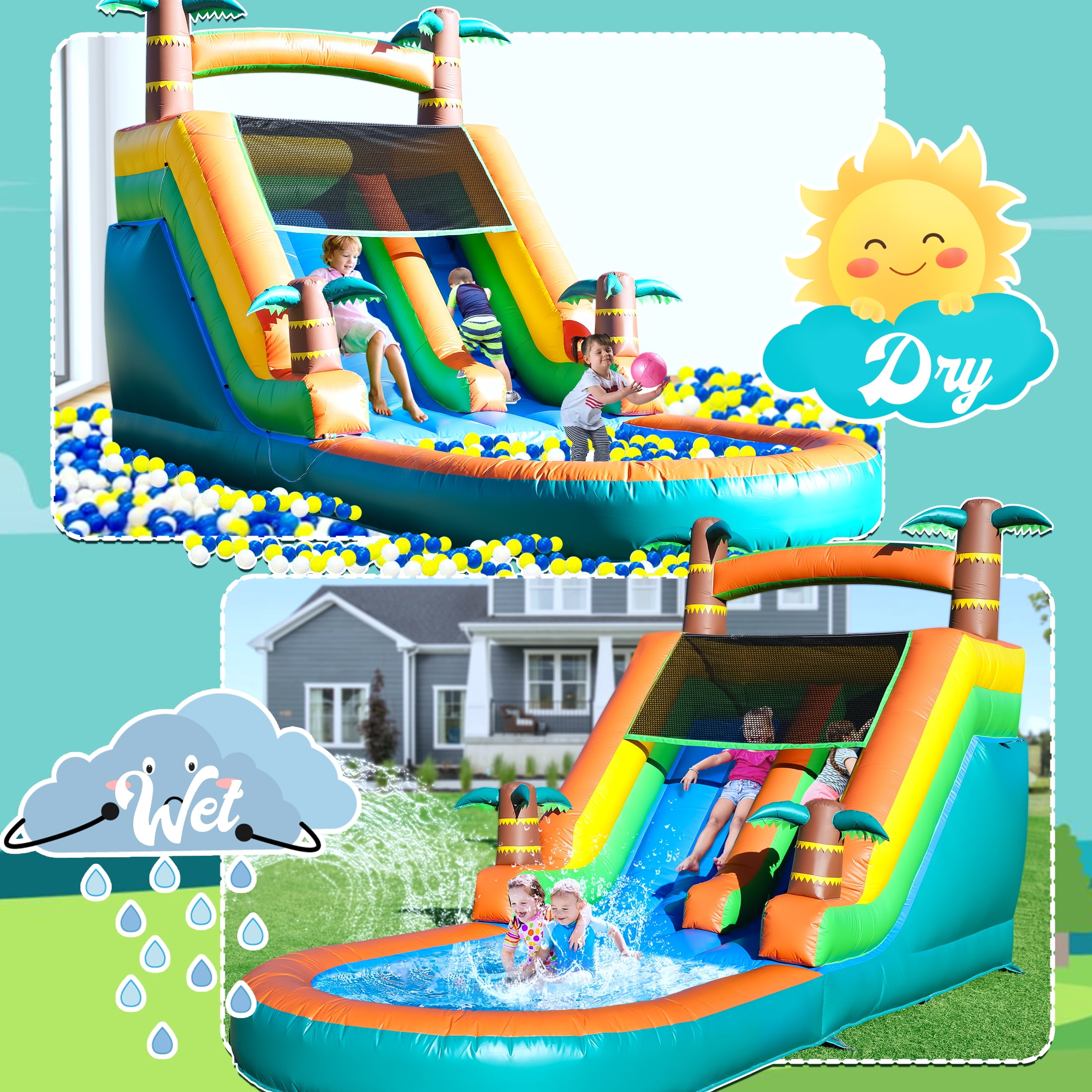 Relunch 21FT(L) Commercial Water Slide for Adults Kids, Heavy Duty PVC Inflatable Water Slide Backyard with Blower, 21x9x12FT