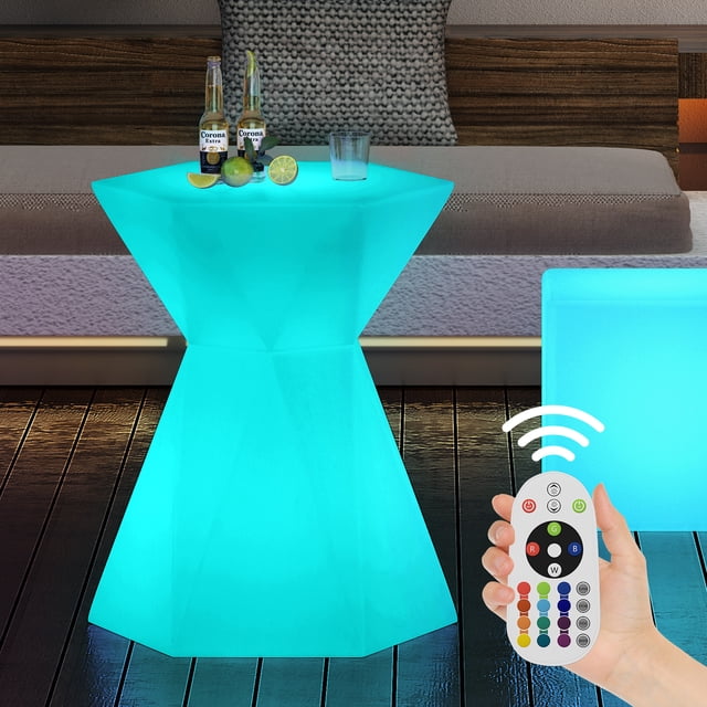 Puremind Table de Bar Hexagonal à DEL Lumineuse, 16 Couleurs Changeantes avec Télécommande, Mobilier de Table de Pub Rechargeable à Intensité Réglable pour Boîte de Nuit Fête Cocktail