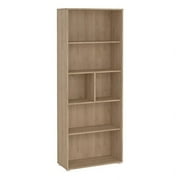 Pemberly Row Adjustable 6 Shelf Bookcase Open Storage Bookshelf in Hickory