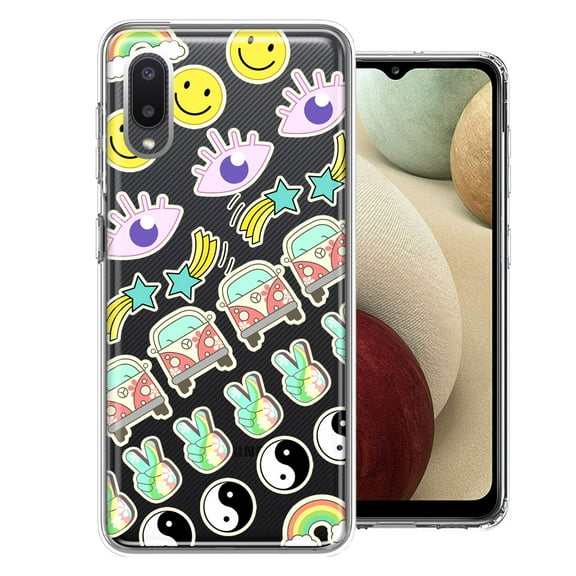 MUNDAZE For Samsung Galaxy A02 70's Yin Yang Hippie Happy Peace Stars Design Double Layer Phone Case Cover