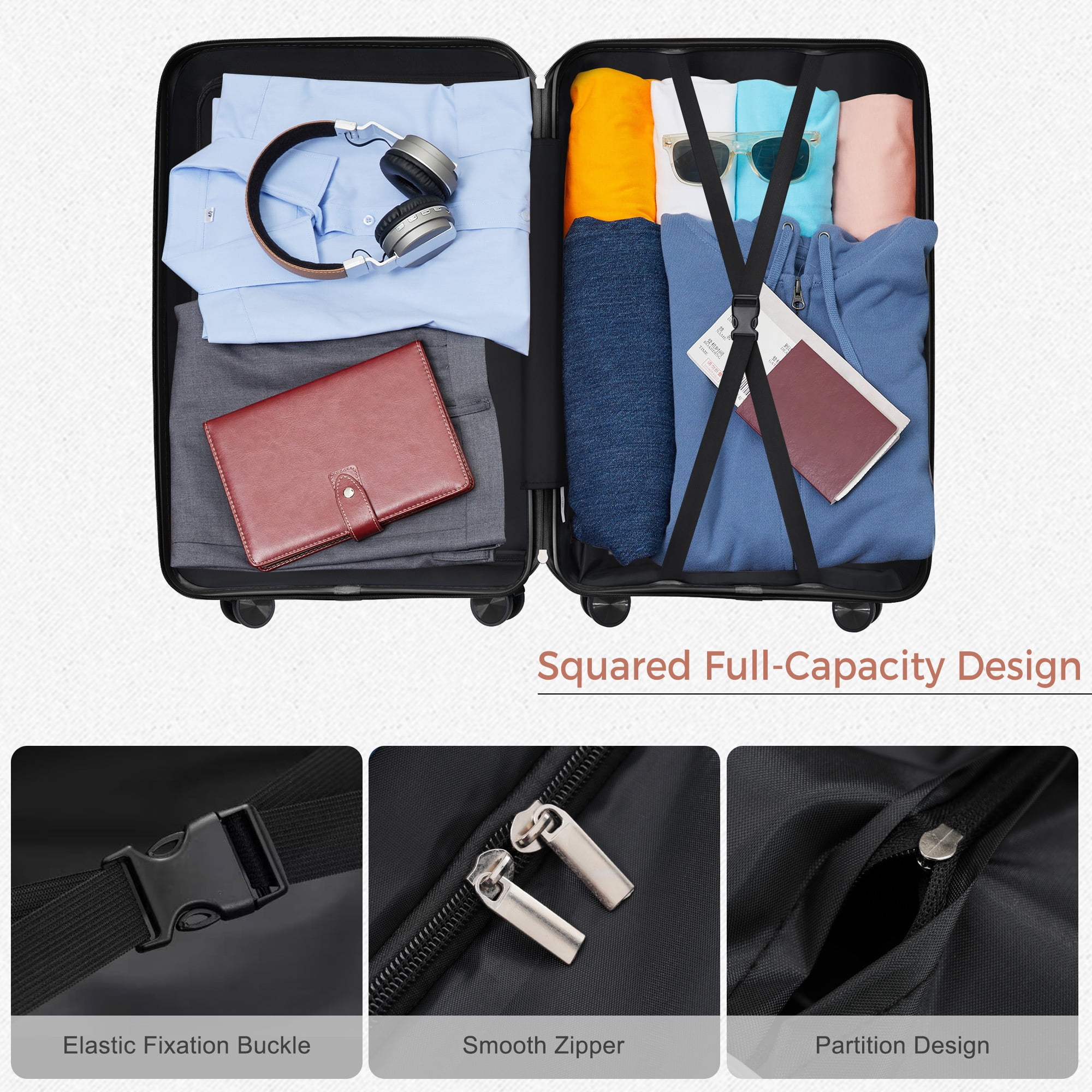 Euroco Luggage Sets 3 Piece,PP Hardside Suitcase Set with TSA Lock & 360° Spinner Wheels,Lightweight Durable Carry on Luggage for Business Travel,Grey Blue(20"/24"/28")