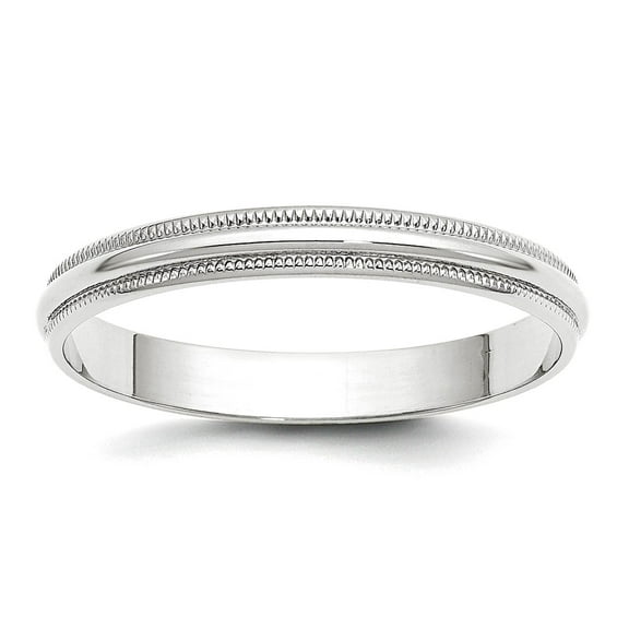10k White Gold Solid Polished Lightweight 3mm Ltw Milgrain Half Round Band Size 8.5 Ring Ring for Women and Men