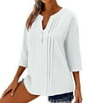 thumbnail image 5 of Frostluinai Women's Pleated Henley Tunic Shirts 3/4 Sleeve Cotton Linen T Shirts Solid Loose Fit Blouses Casual Dressy Work Tee Shirts, 5 of 7