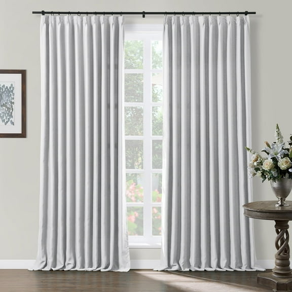 TWOPAGES Pinch Pleated Curtain Blackout Light Blocking Drape for Bedroom, 1 Panel, 52"x108", Grey White