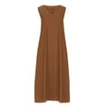 thumbnail image 4 of Fartey Cotton Linen Maxi Dress for Women Loose Casual Sleeveless V Neck Tank Dress Flowy Solid Color Beach Sun Dresses with Pockets Travel Vacation Dresses Brown S-XL, 4 of 6