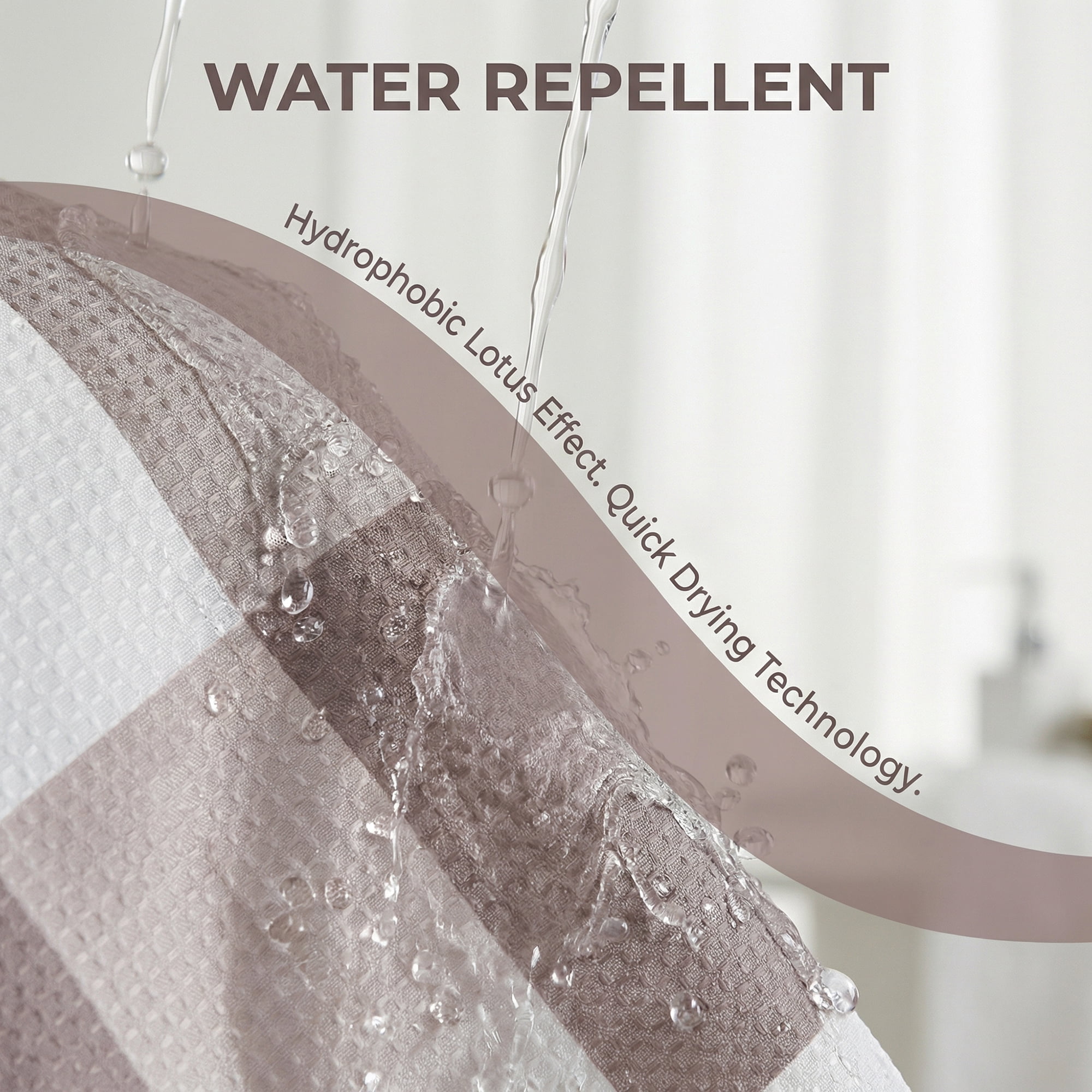 Unique Bargains Waffle Stripe Shower Curtain Sets with 12 Hooks Grey 71"W x 71"L