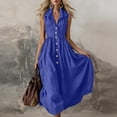 thumbnail image 5 of Ynynlocho Womens Cotton High Waist A-Line Shirt Maxi Dress Casual Sleeveless Collared V-Neck Flowy Long Sundress with Button Down, 5 of 6