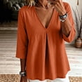 thumbnail image 6 of Vivianyo HD Women's V Neck Pleated Front Blouse, Curved Hem Cuffed Three Quarter Sleeve Shirt for Women, Spring Fall Loose Flowy Top for Office Casual and Weekend Brunch, Sizes S-2XL, 6 of 8