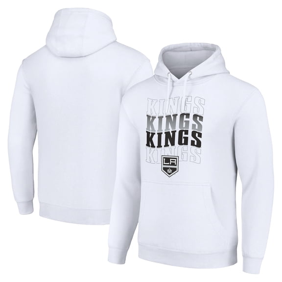 Men's Starter White Los Angeles Kings Four Team Name Logo Fleece Pullover Hoodie