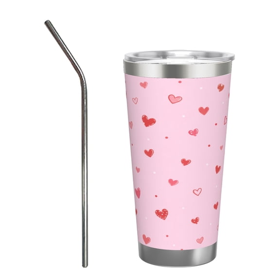 20oz Red Heart Tumbler Insulated Car Cup Pink Valentine Travel Coffee Cup Gift with Stainless Steel Straw