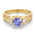 thumbnail image 3 of Gem Stone King 2.16 Ct Round Blue Tanzanite 18K Yellow Gold Plated Silver Ring, 3 of 6