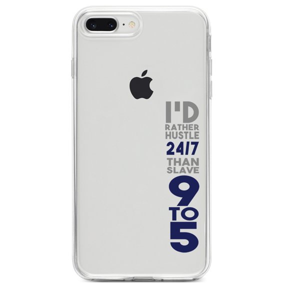DistinctInk Clear Shockproof Hybrid Case for iPhone 7 PLUS / 8 PLUS (5.5" Screen) TPU Bumper Acrylic Back Tempered Glass Screen Protector - Rather Hustle 24/7 Than Slave 9 to 5