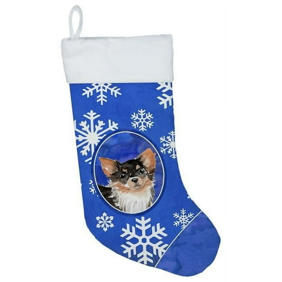 Carolines Treasures CK3961CS Winter Snowflakes Long Haired Chihuahua Christmas Stocking