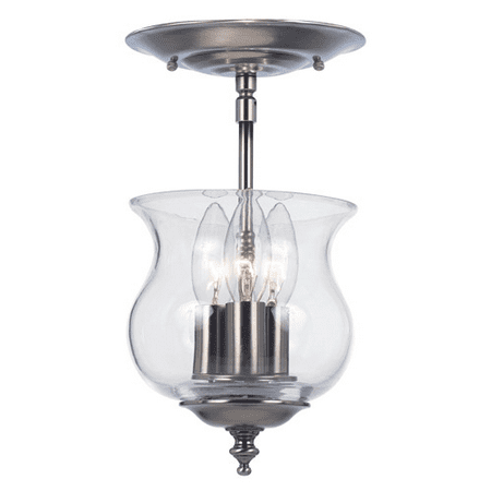 - Semi Flush Mounts 3 Light With Pewter Glass Brass Candelabra 7 inch 180 Watts - World of Lighting