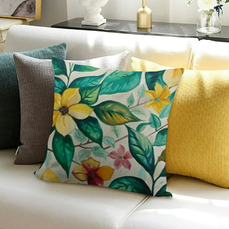BANET Spring Pillow Covers Olive Green Teal Yellow Flower Decorative Throw Pillows Plant Summer Seasonal Outdoor Decor Pillowcase Cushion Cover for Couch Sofa White Walmart