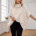thumbnail image 2 of GBSYEWXS Women Sweater High Neck Long Sleeve Pullover Soft Solid Color Sweater Autumn White, 2 of 5