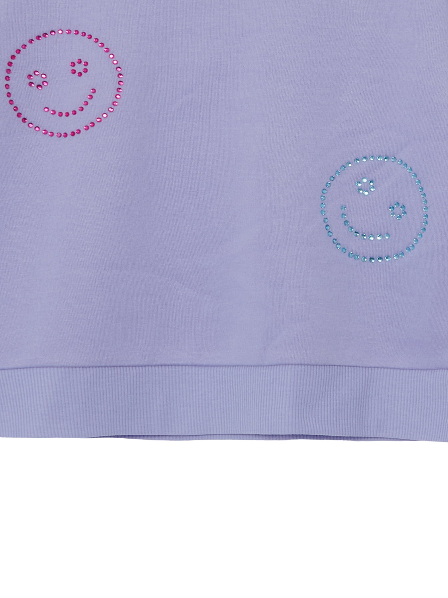Planet Gold Girls' Rhinestone Smiley Face Embellished Fleece Hoodie and Pant, 2-Piece Set, Sizes 4-18