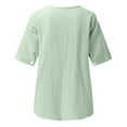 thumbnail image 4 of Dagegui Women's Summer T-Shirts Cotton Linen Short Sleeve Notch V Neck Shirts Casual Loose Fit T Shirt Trendy Mexican Embroidered Blouses Time Limited Sale ZD Green 2XL, 4 of 5